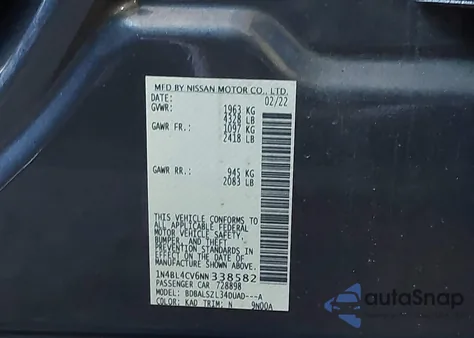 2022 Nissan Altima Sr Fwd из США, поврежденный, VIN 1N4BL4CV6NN338582